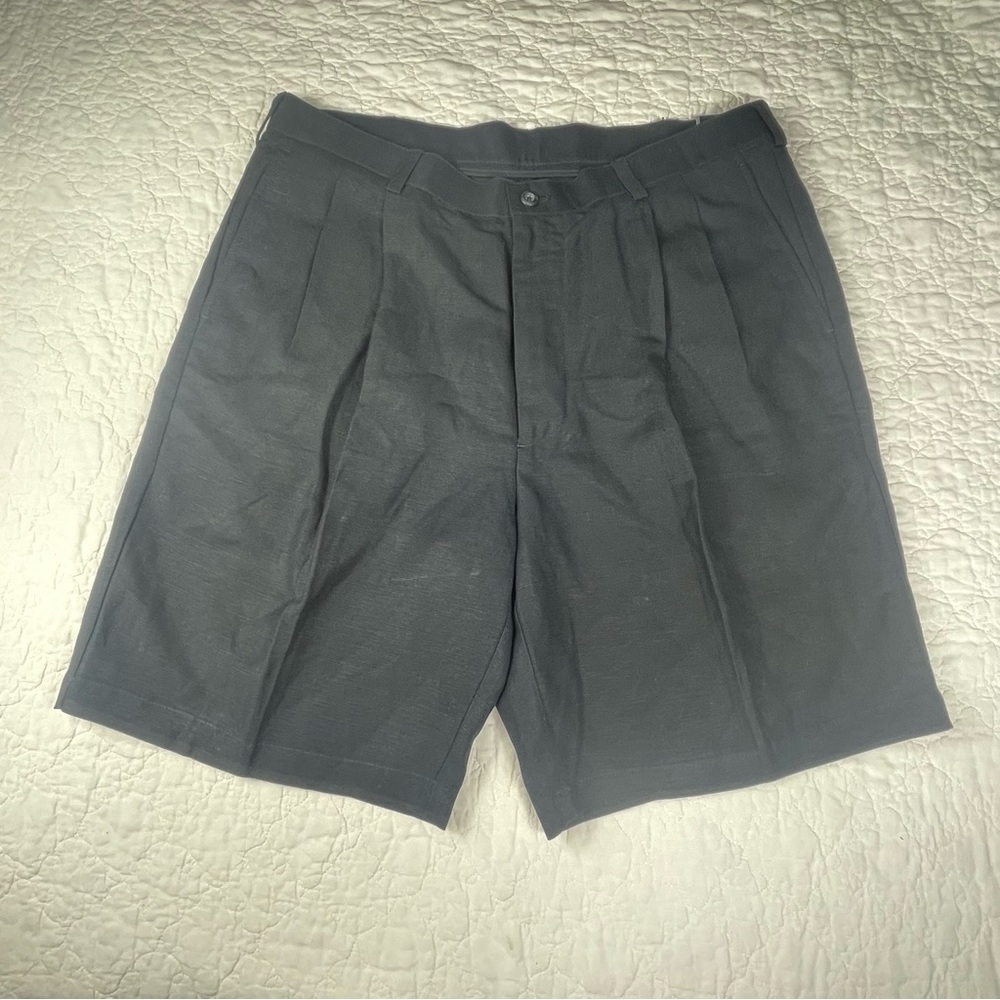 🔥NWT Men’s Perry Ellis Portofolio Linen Blend Pleated Black Shorts Dad Old Money